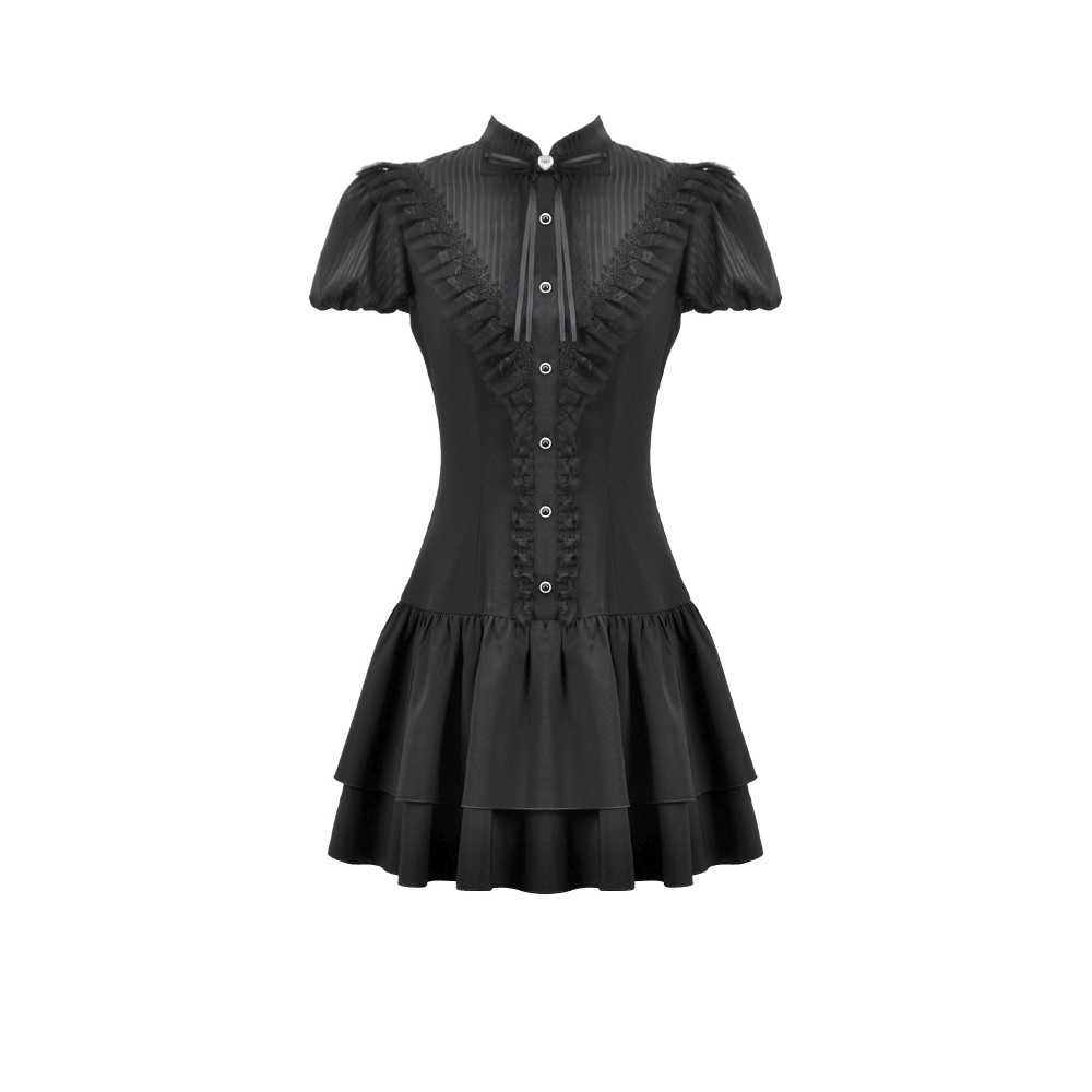 Dark in Love - Dark Lolita BowTrim Korte jurk - Zwart